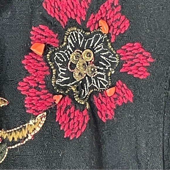 Laura Ashley Black Button Down Shirt/Shacket Embroidered/Stones/Sequin - Picture 8 of 12